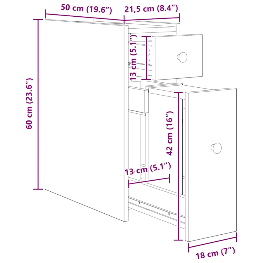 Armoire de salle de bain étroite avec roulettes chêne artisanal - 13