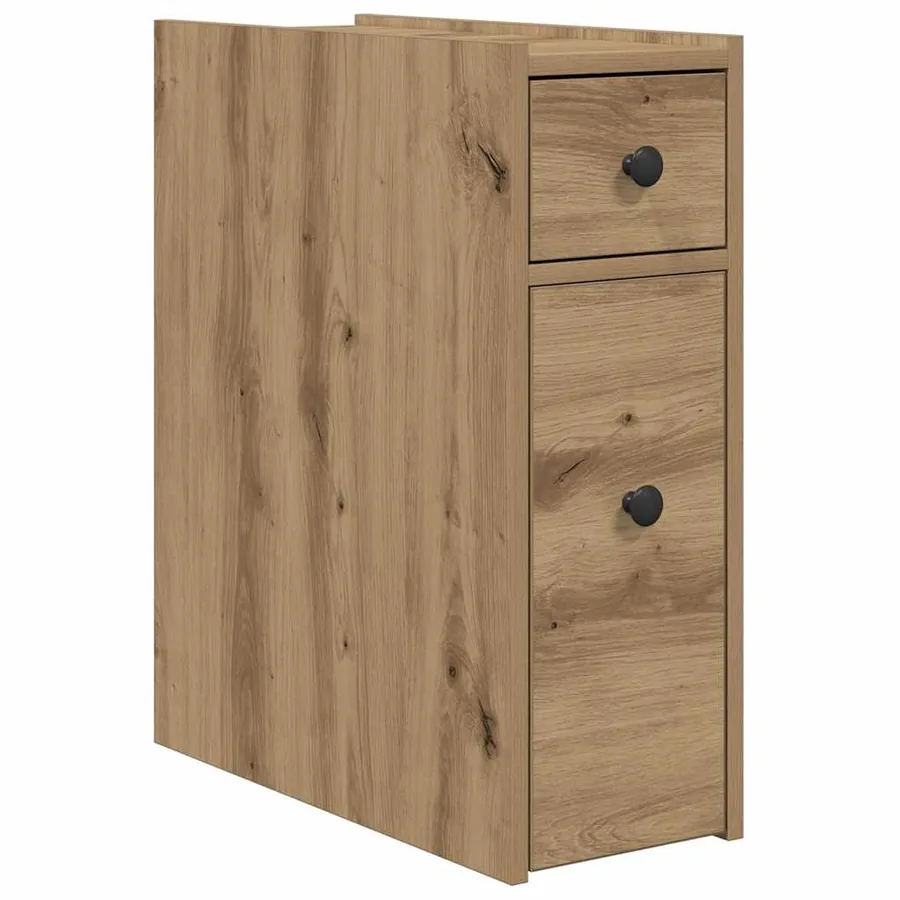 Armoire de salle de bain étroite avec roulettes chêne artisanal - 2