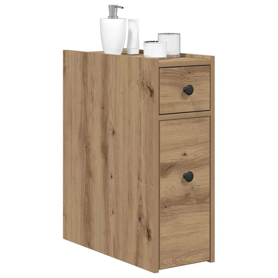 Armoire de salle de bain étroite avec roulettes chêne artisanal - 3