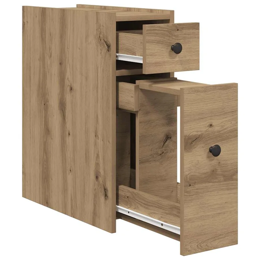 Armoire de salle de bain étroite avec roulettes chêne artisanal - 4