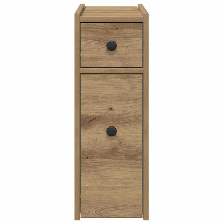 Armoire de salle de bain étroite avec roulettes chêne artisanal - 5