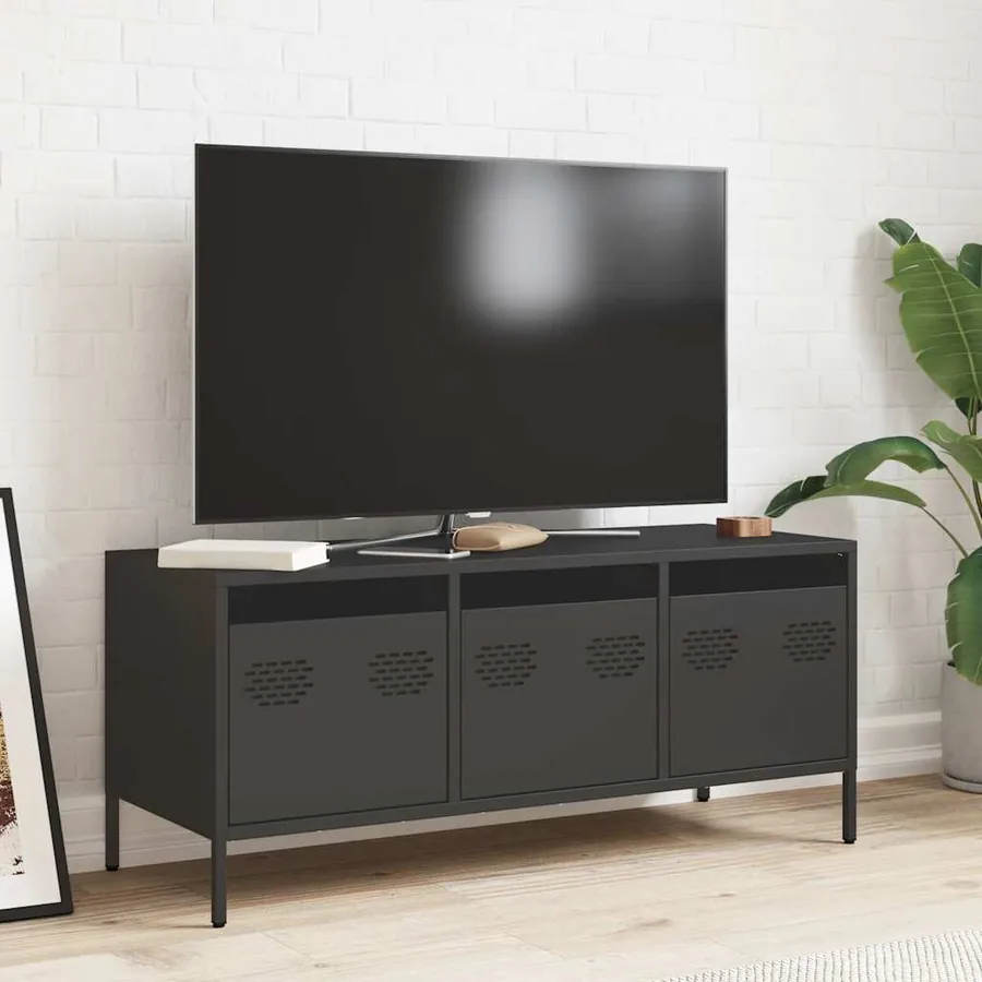 Meuble TV noir 101,5x39x43,5 cm acier laminé à froid - 3
