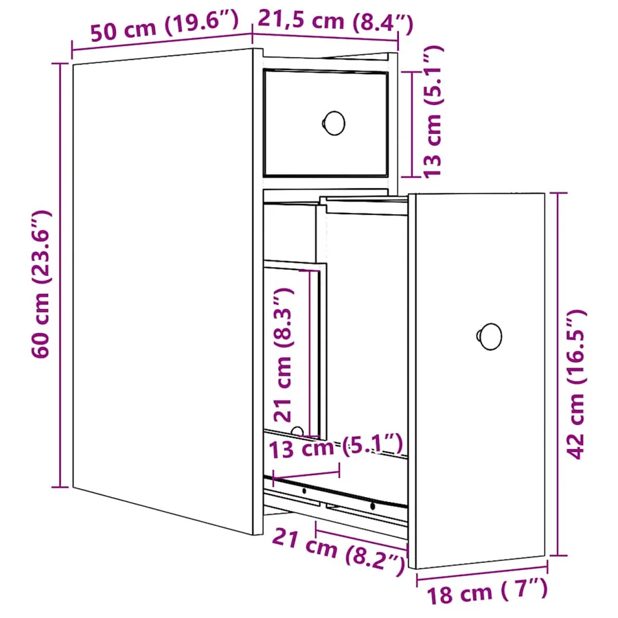 Armoire de salle de bain étroite avec roulettes gris béton - 11