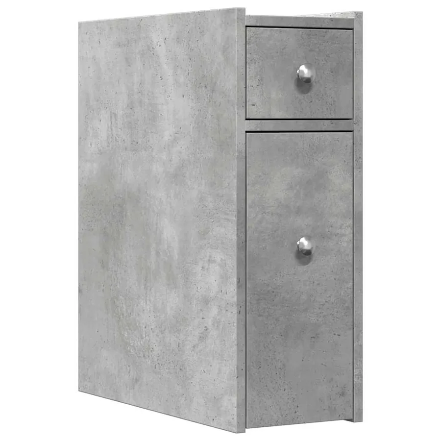 Armoire de salle de bain étroite avec roulettes gris béton - 2