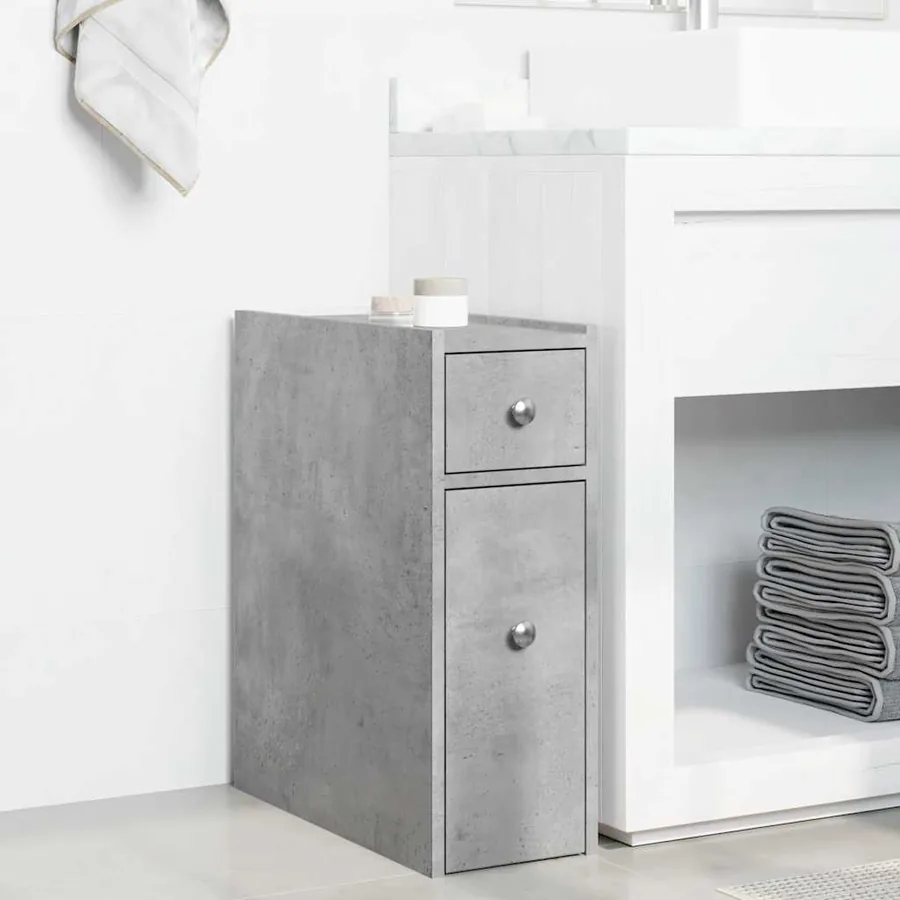Armoire de salle de bain étroite avec roulettes gris béton - 3