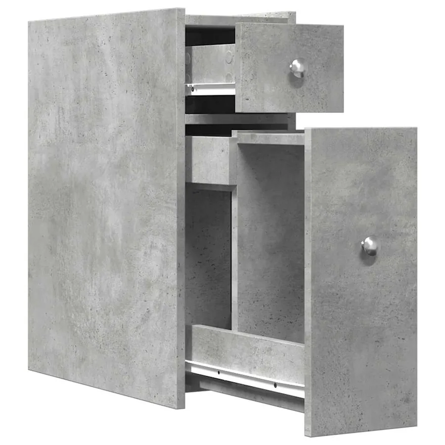 Armoire de salle de bain étroite avec roulettes gris béton - 7