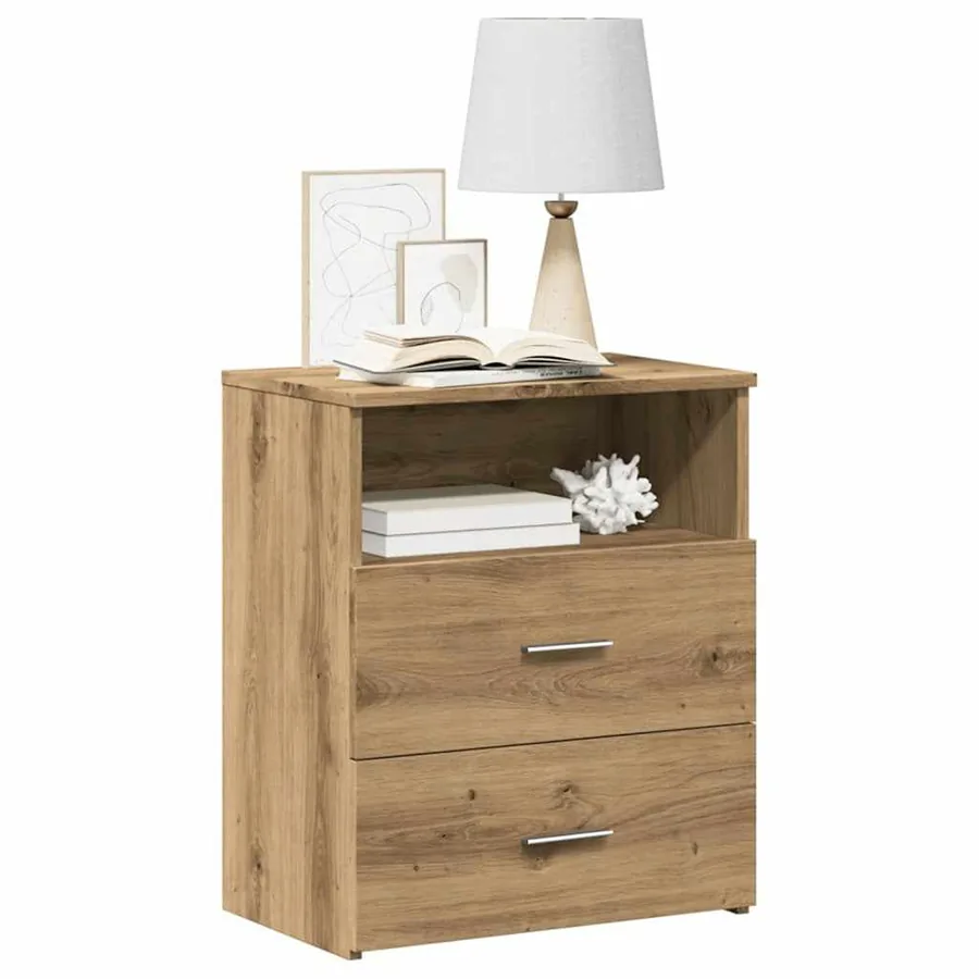 Table de chevet chêne artisanal 50x32x60 cm bois d'ingénierie - 4