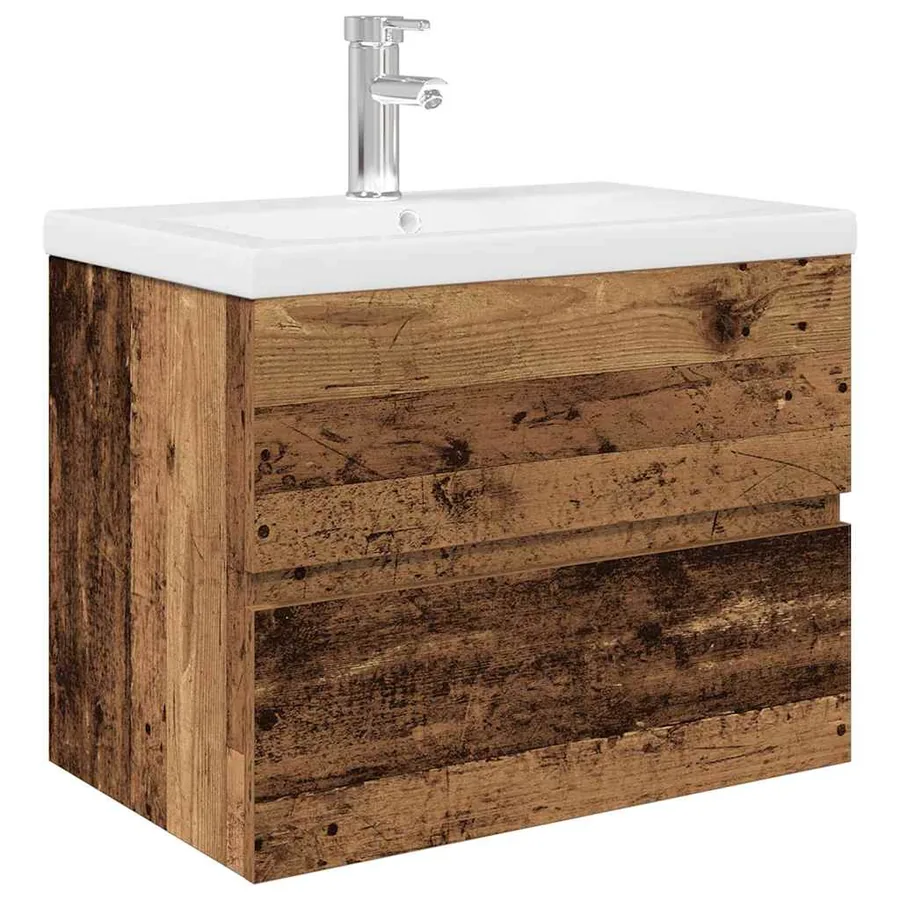 Meuble lavabo avec bassin et robinet intégrés vieux bois - 2