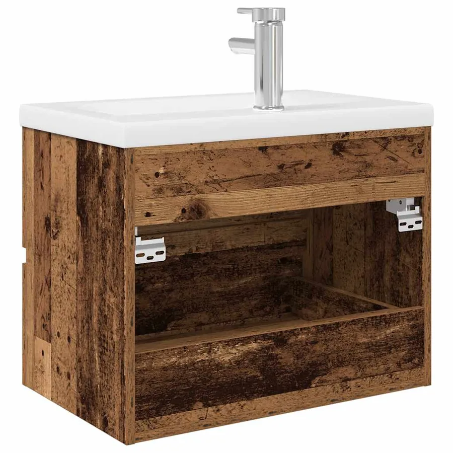 Meuble lavabo avec bassin et robinet intégrés vieux bois - 7