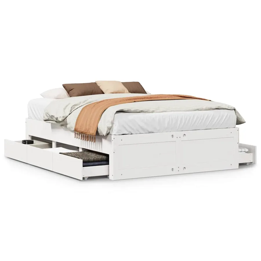 Cadre de lit sans matelas avec tiroirs 140x190 cm bois de pin - 2