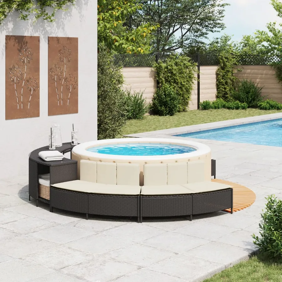 Bancs de spa avec coussins 2 pcs noir résine tressée - 3
