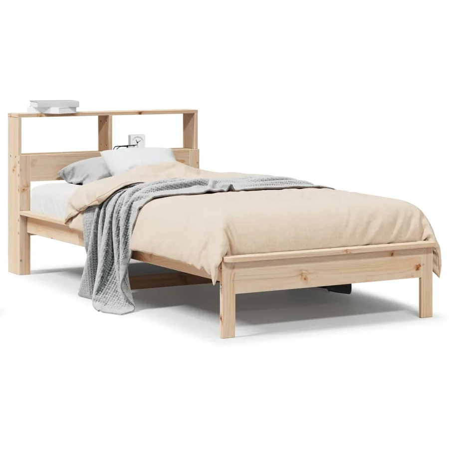 Lit bibliothèque sans matelas 90x190 cm bois de pin massif - 2