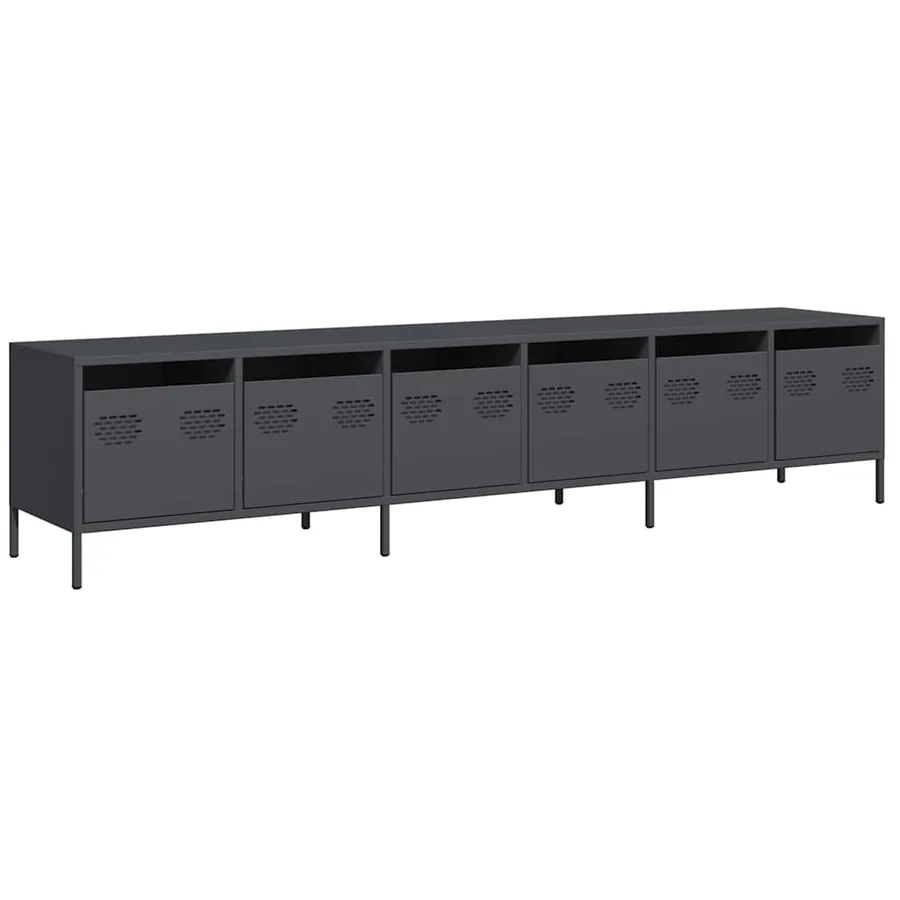 Meuble TV anthracite 202x39x43,5 cm acier laminé à froid - 2