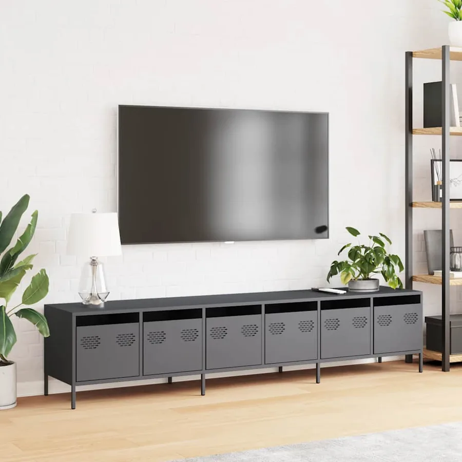 Meuble TV anthracite 202x39x43,5 cm acier laminé à froid - 3
