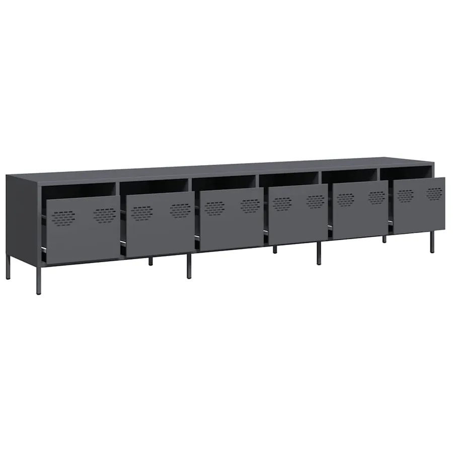 Meuble TV anthracite 202x39x43,5 cm acier laminé à froid - 4
