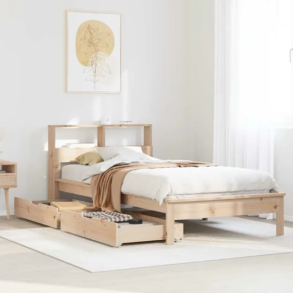 Lit bibliothèque sans matelas 90x200 cm bois de pin massif
