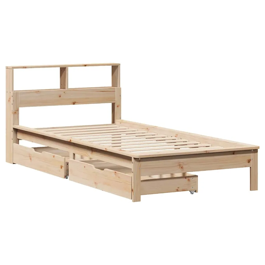 Lit bibliothèque sans matelas 90x200 cm bois de pin massif - 3