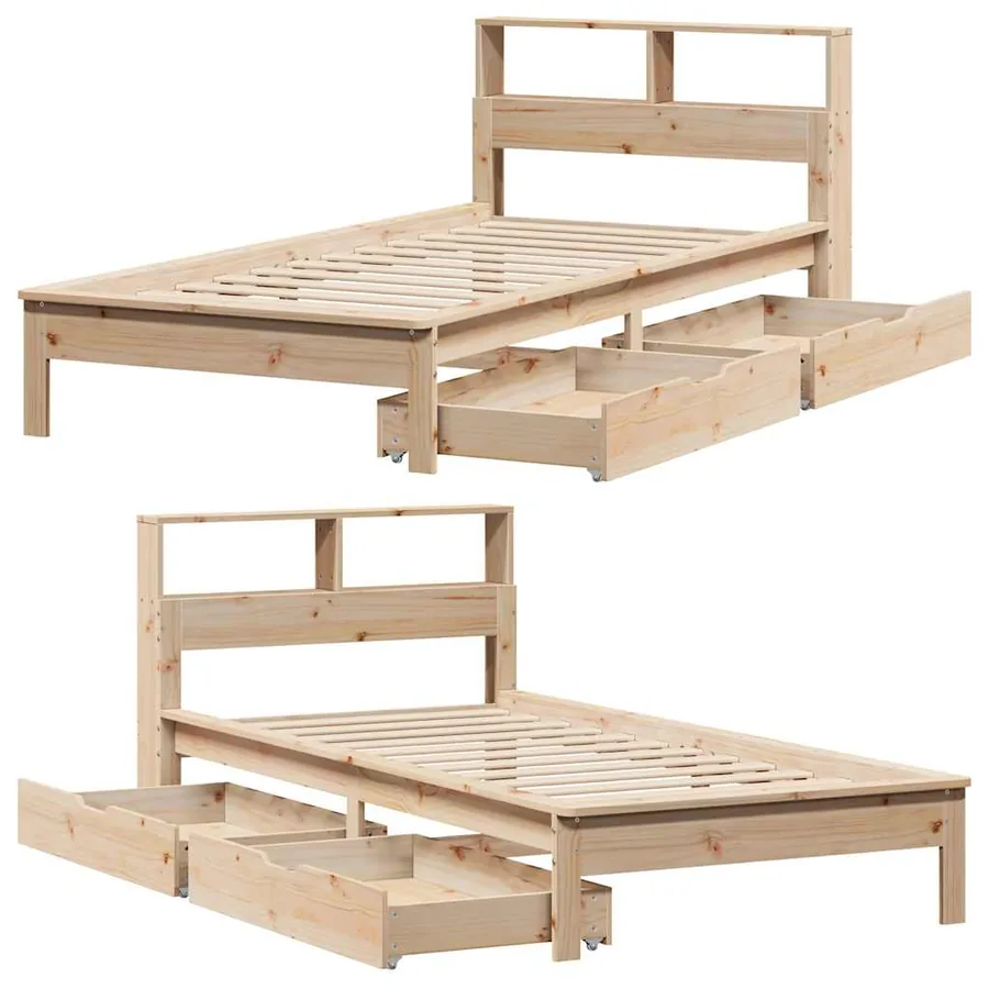 Lit bibliothèque sans matelas 90x200 cm bois de pin massif - 9