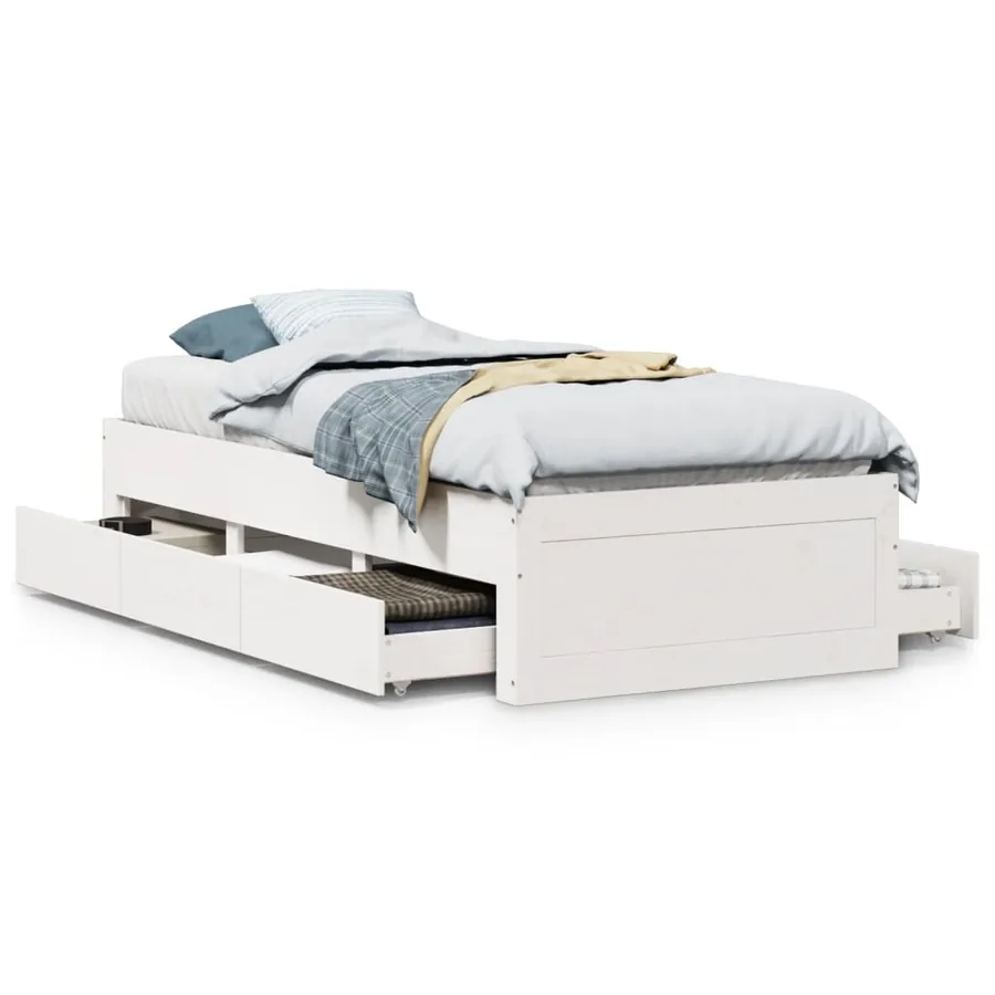 Cadre de lit sans matelas avec tiroirs 75x190 cm bois de pin - 2