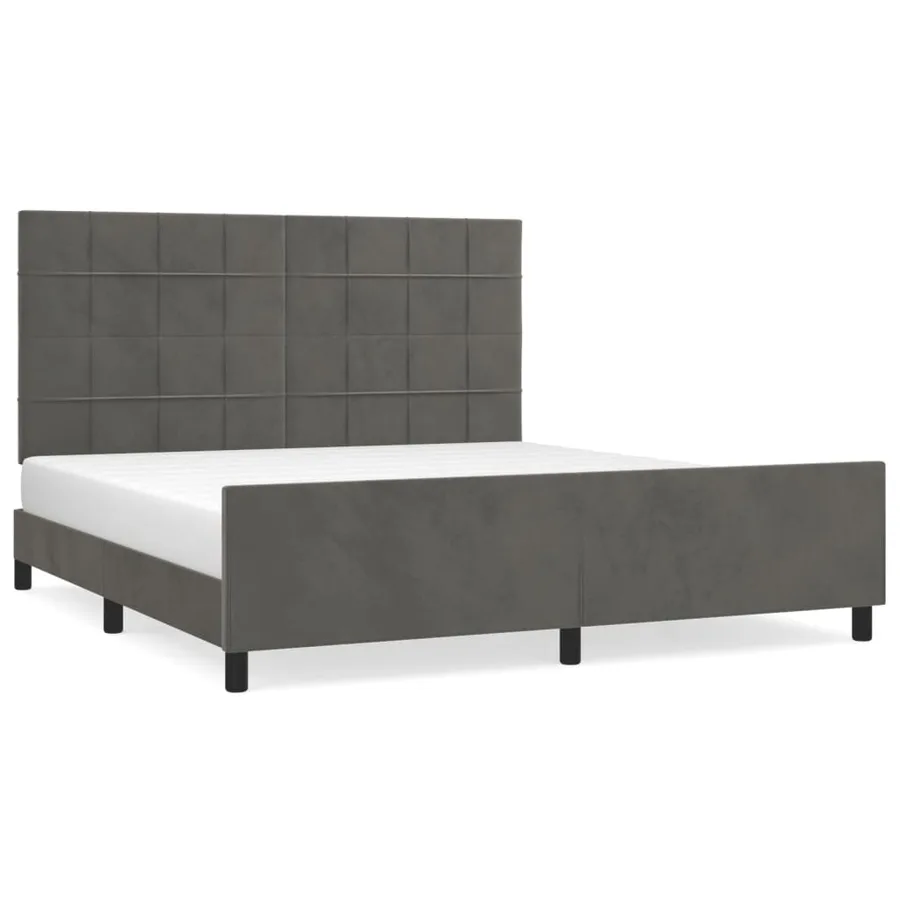 Cadre de lit sans matelas gris foncé 160x200 cm velours - 2
