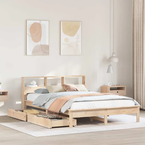 Lit bibliothèque sans matelas 135x190 cm bois de pin massif