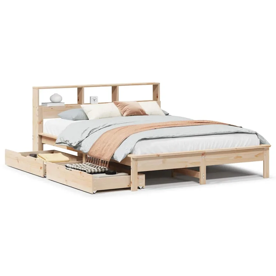 Lit bibliothèque sans matelas 135x190 cm bois de pin massif - 2
