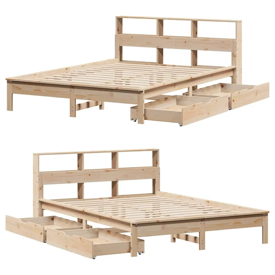Lit bibliothèque sans matelas 135x190 cm bois de pin massif - 9