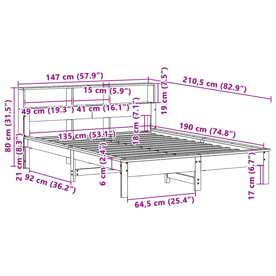 Cadre de lit sans matelas 135x190 cm bois de pin massif - 9