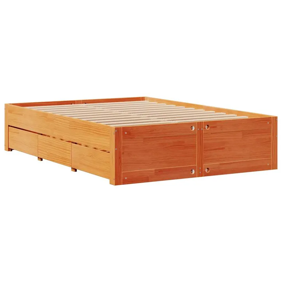 Cadre de lit sans matelas avec tiroirs brun cire 150x200 cm pin - 3