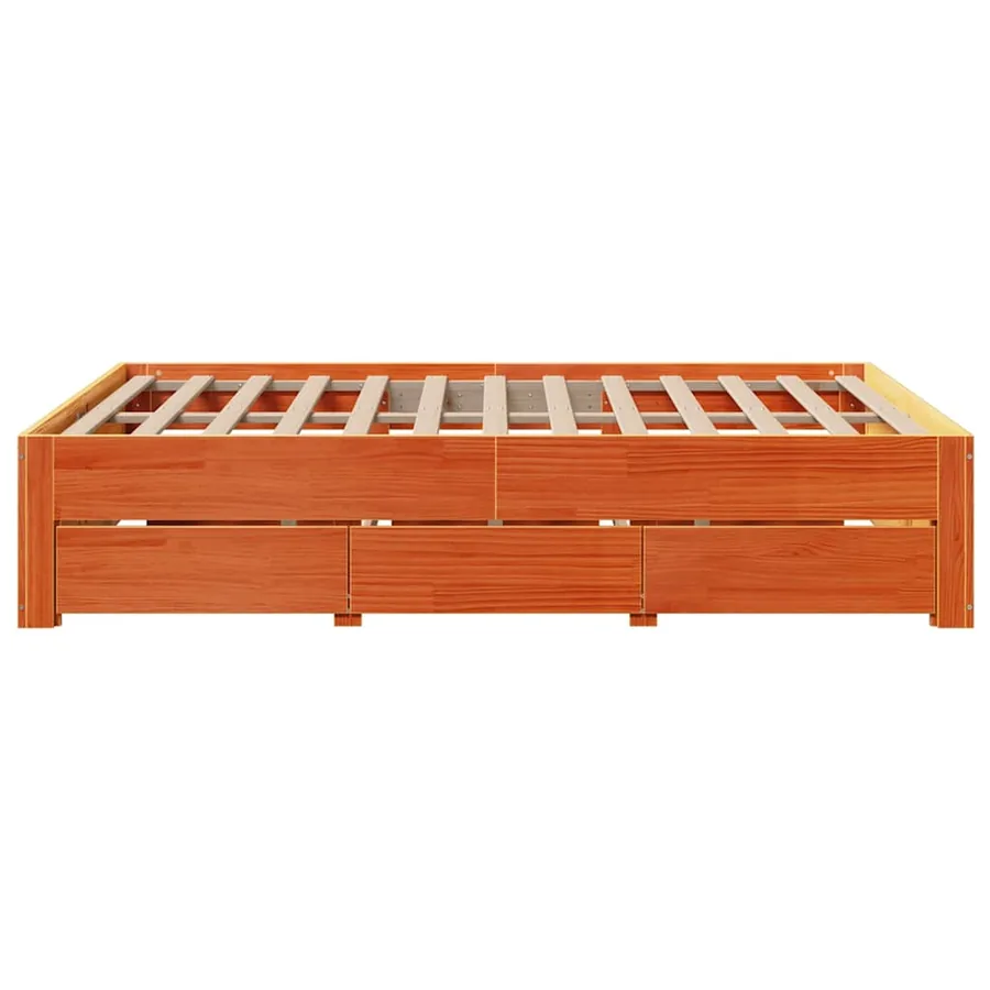 Cadre de lit sans matelas avec tiroirs brun cire 150x200 cm pin - 5