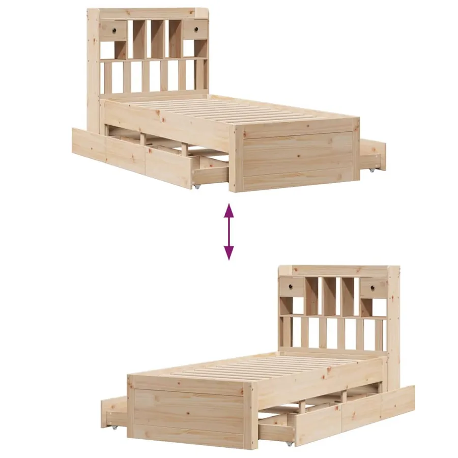 Lit bibliothèque sans matelas 75x190 cm bois de pin massif - 12