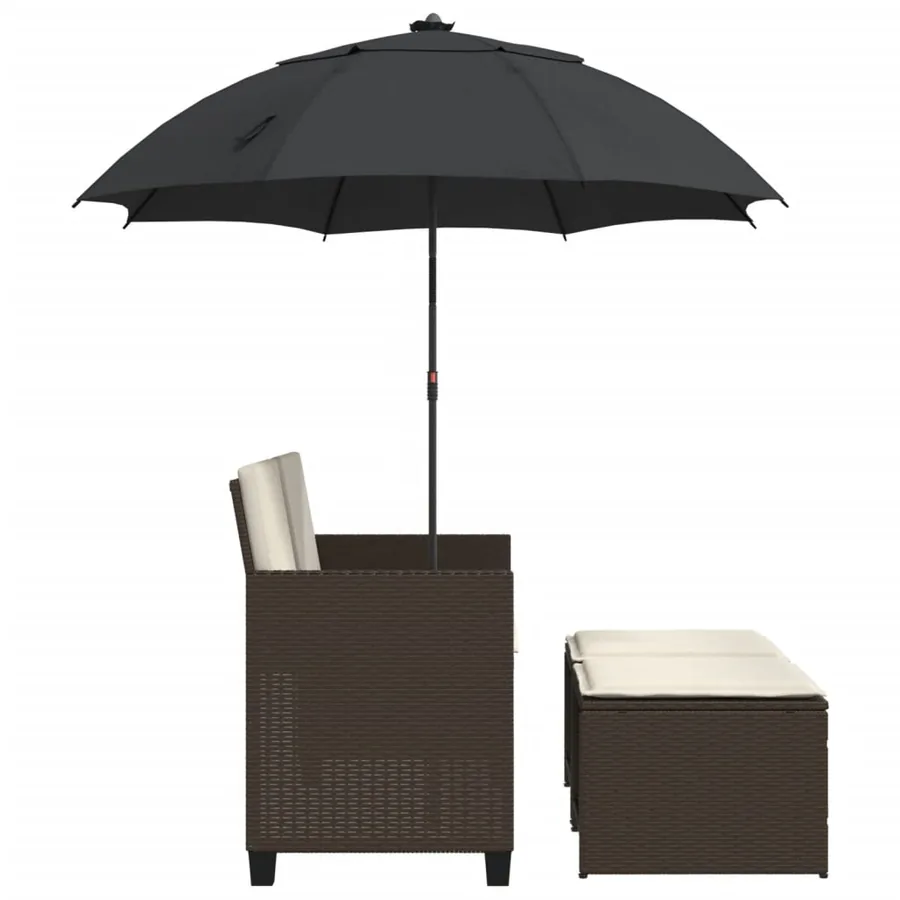 Canapé de jardin 2 places et parasol et tabourets marron rotin - 5