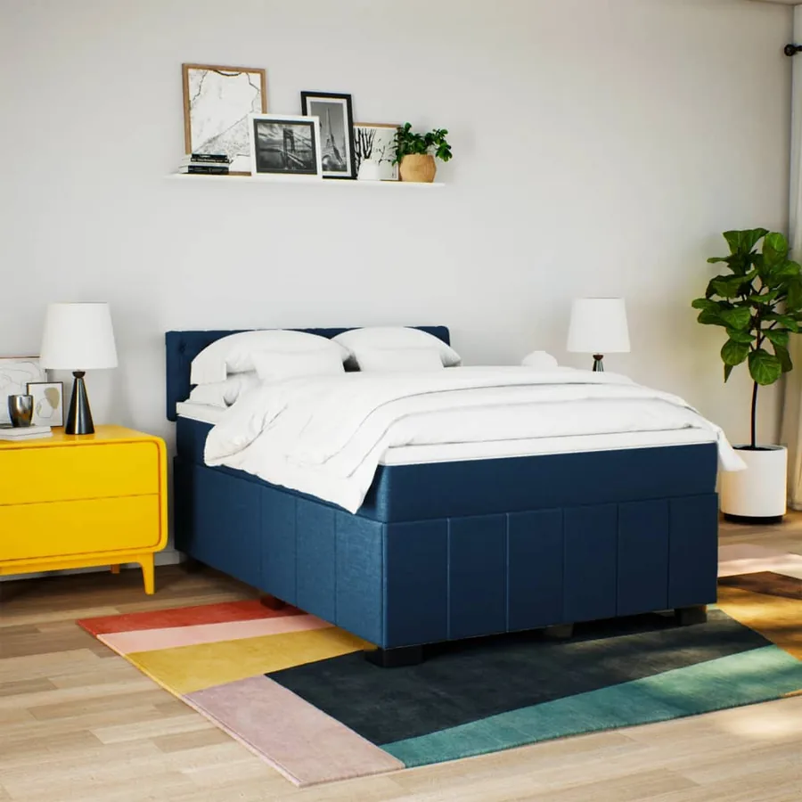 Sommier à lattes de lit avec matelas Bleu 160x200 cm Tissu - 3