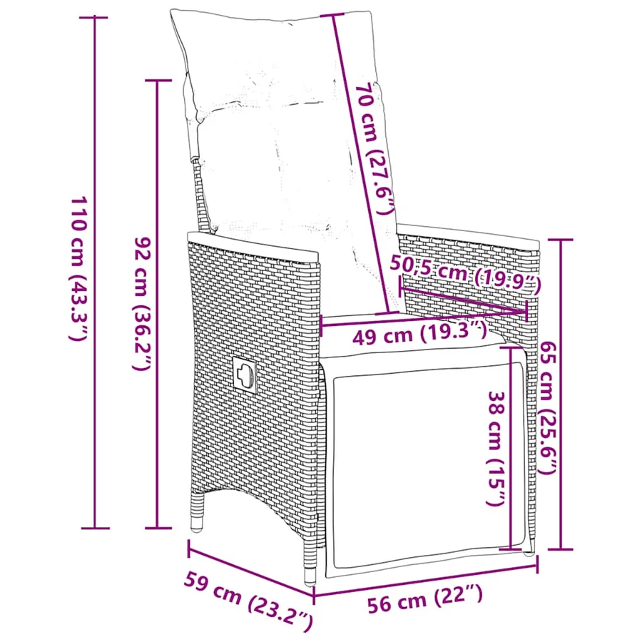 Ensemble à manger de jardin 9pcs coussins noir résine tressée - 11