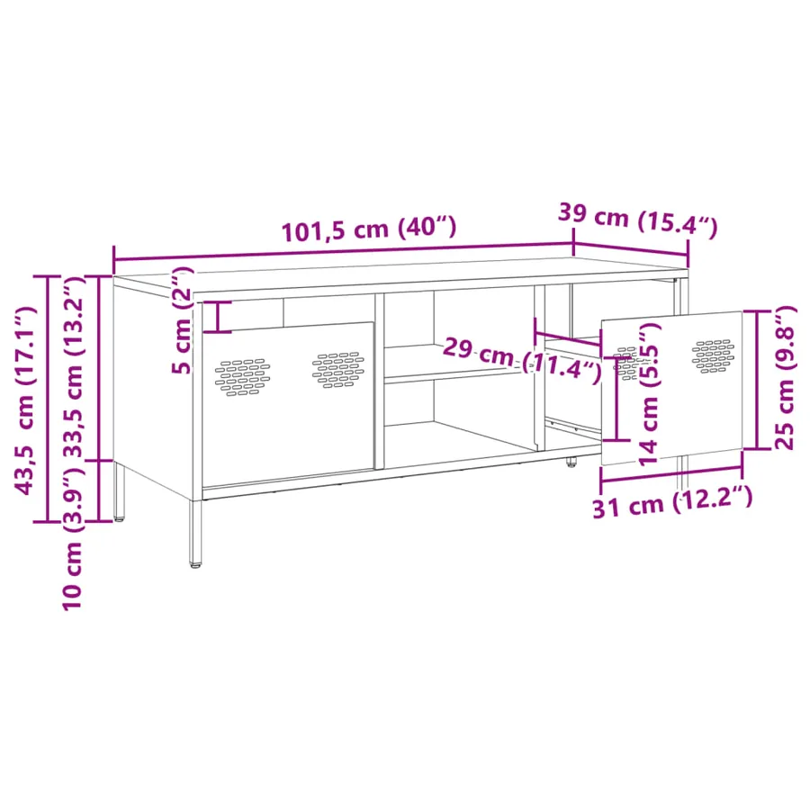 Meuble TV anthracite 101,5x39x43,5 cm acier laminé à froid - 12