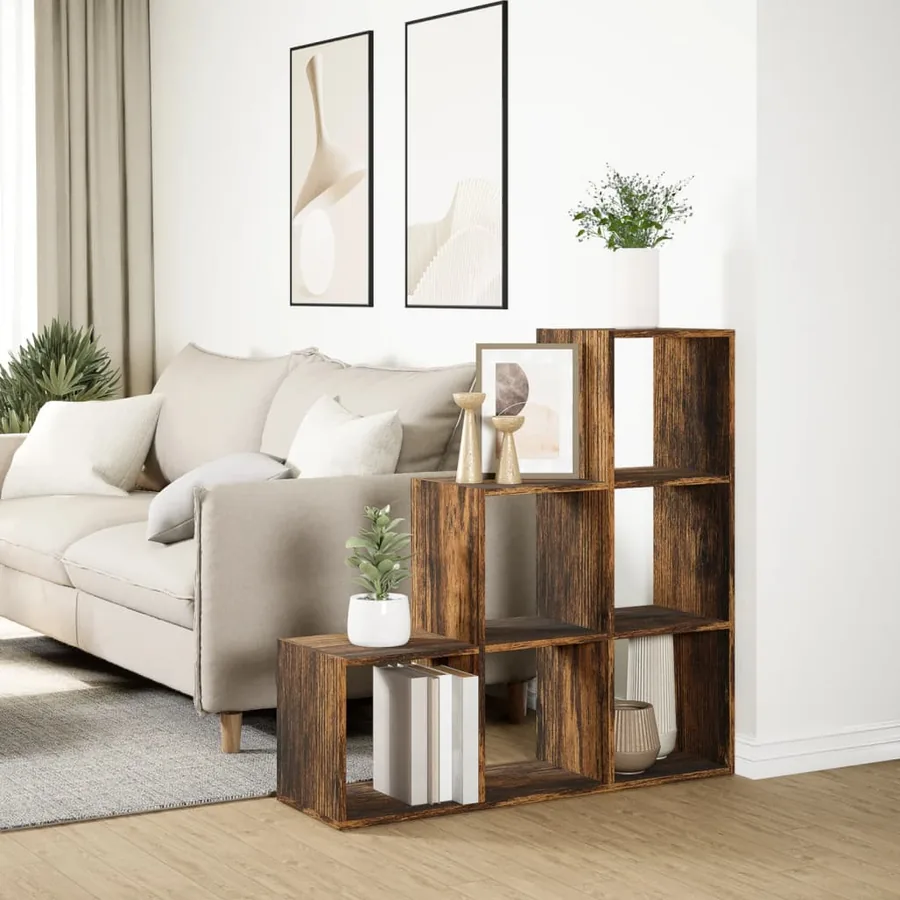 Étagère séparatrice de pièce à 3 niveaux chêne fumé 99x29x99 cm - 4