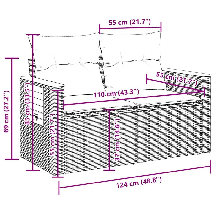 Salon de jardin 6 pcs avec coussins gris résine tressée - 17