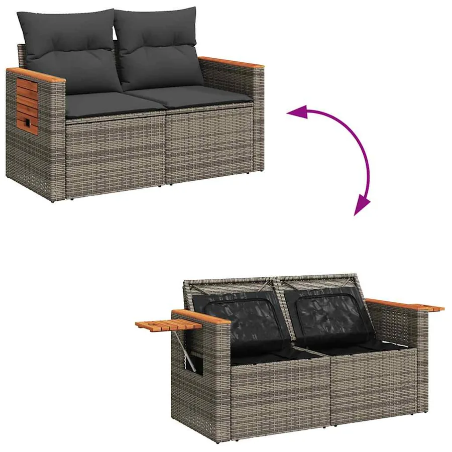 Salon de jardin 6 pcs avec coussins gris résine tressée - 7