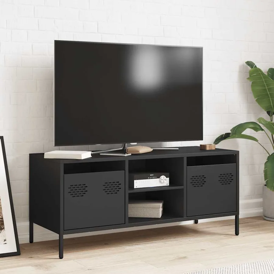 Meuble TV noir 101,5x39x43,5 cm acier laminé à froid - 3