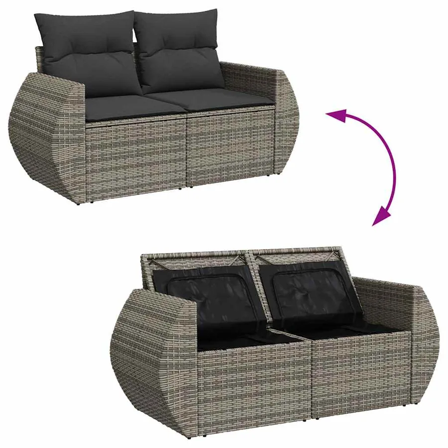 Salon de jardin 9 pcs avec coussins gris résine tressée - 10