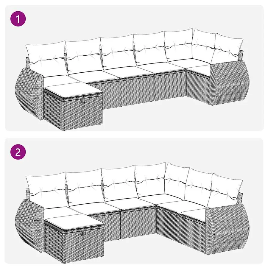 Salon de jardin avec coussins 7 pcs gris résine tressée - 11