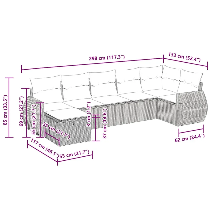 Salon de jardin avec coussins 7 pcs gris résine tressée - 14