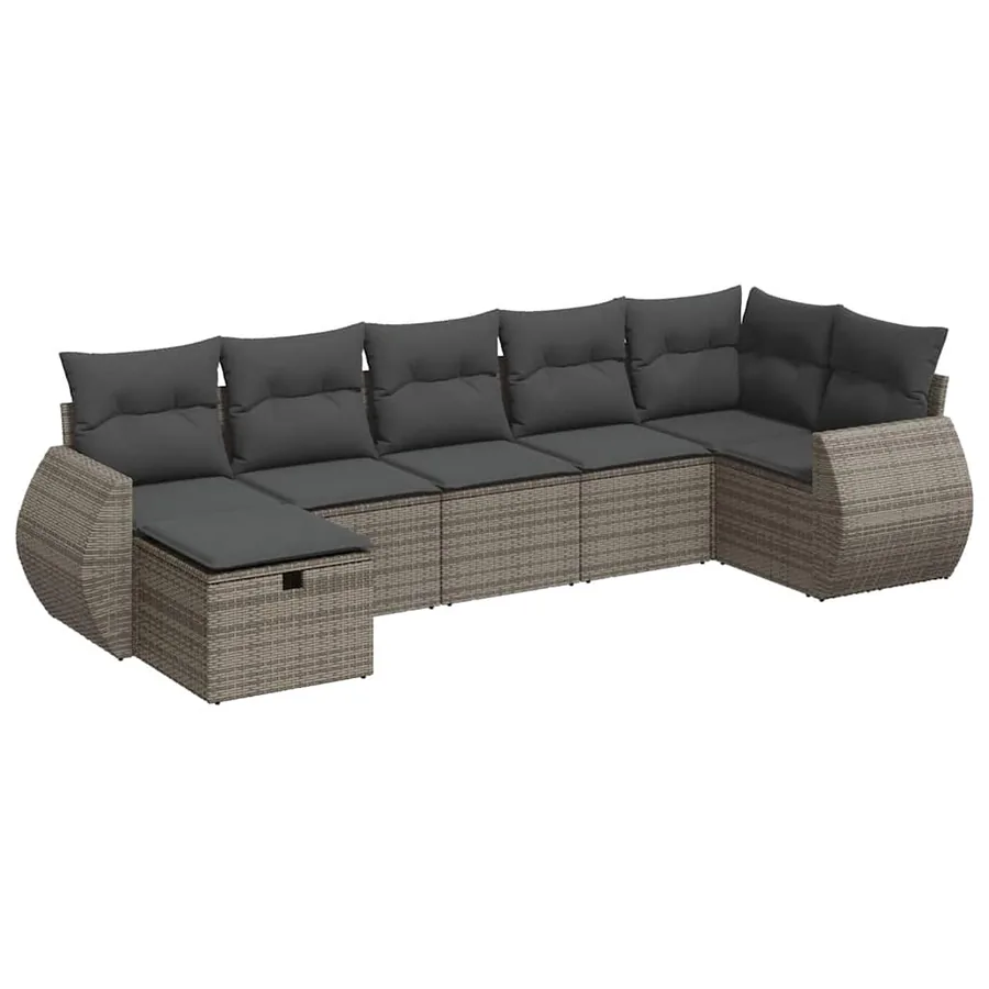 Salon de jardin avec coussins 7 pcs gris résine tressée - 2
