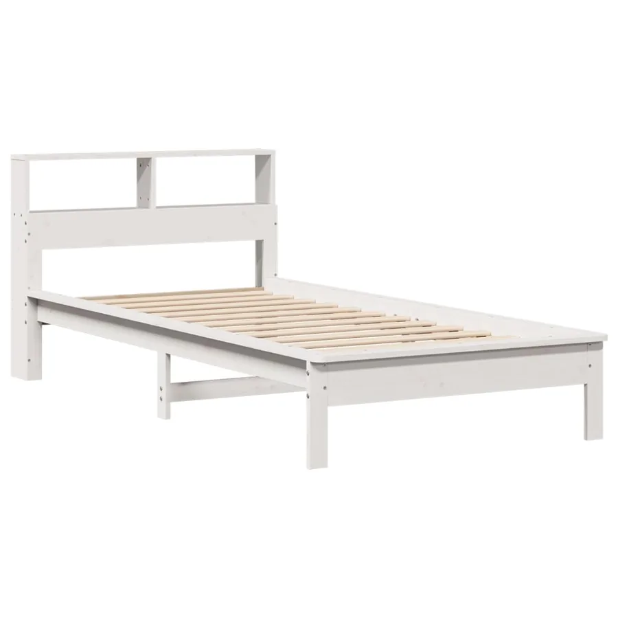 Lit bibliothèque sans matelas blanc 100x200 cm bois pin massif - 3