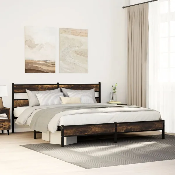 Cadre de lit en métal sans matelas chêne fumé 183x213 cm