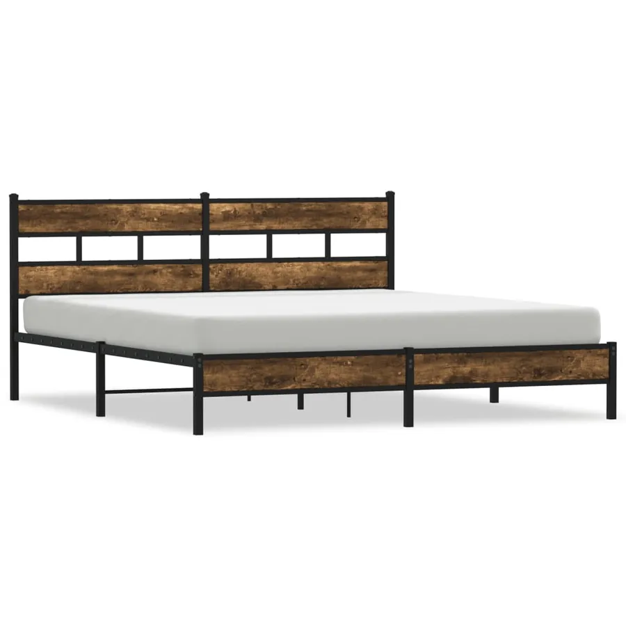 Cadre de lit en métal sans matelas chêne fumé 183x213 cm - 2