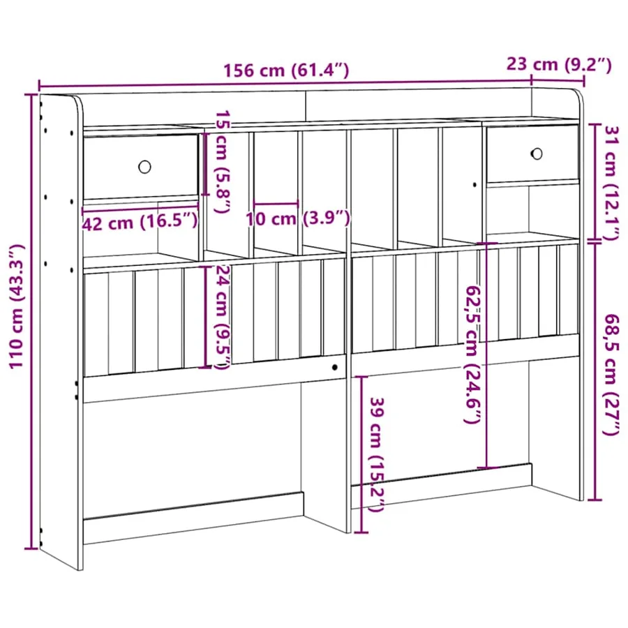 Tête de lit avec rangement cire marron 150cm bois massif de pin - 10