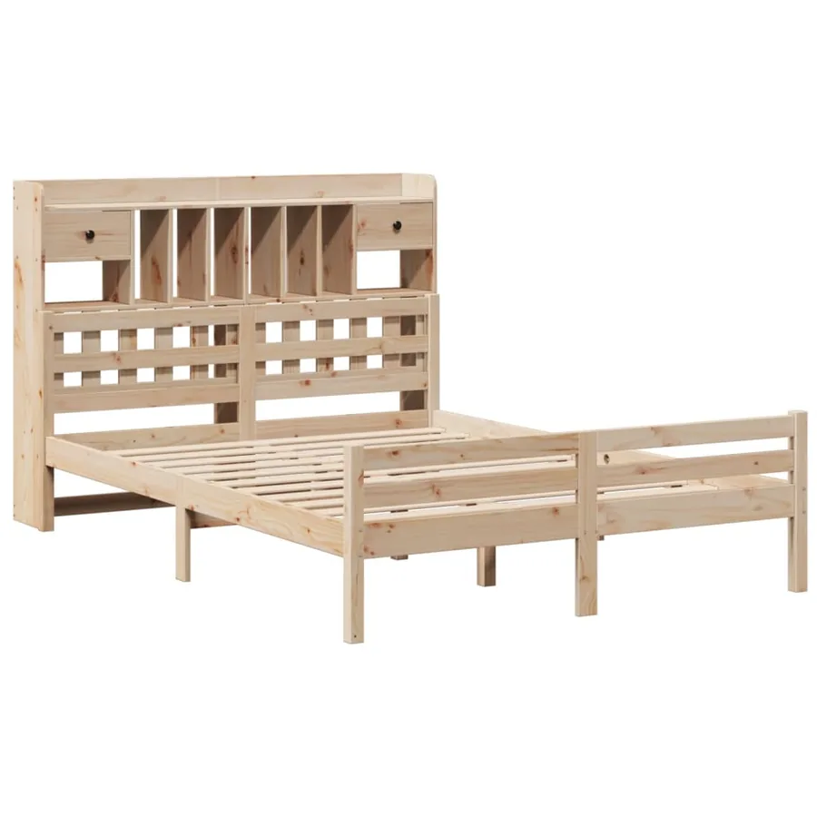 Lit bibliothèque sans matelas 140x200 cm bois massif de pin - 3