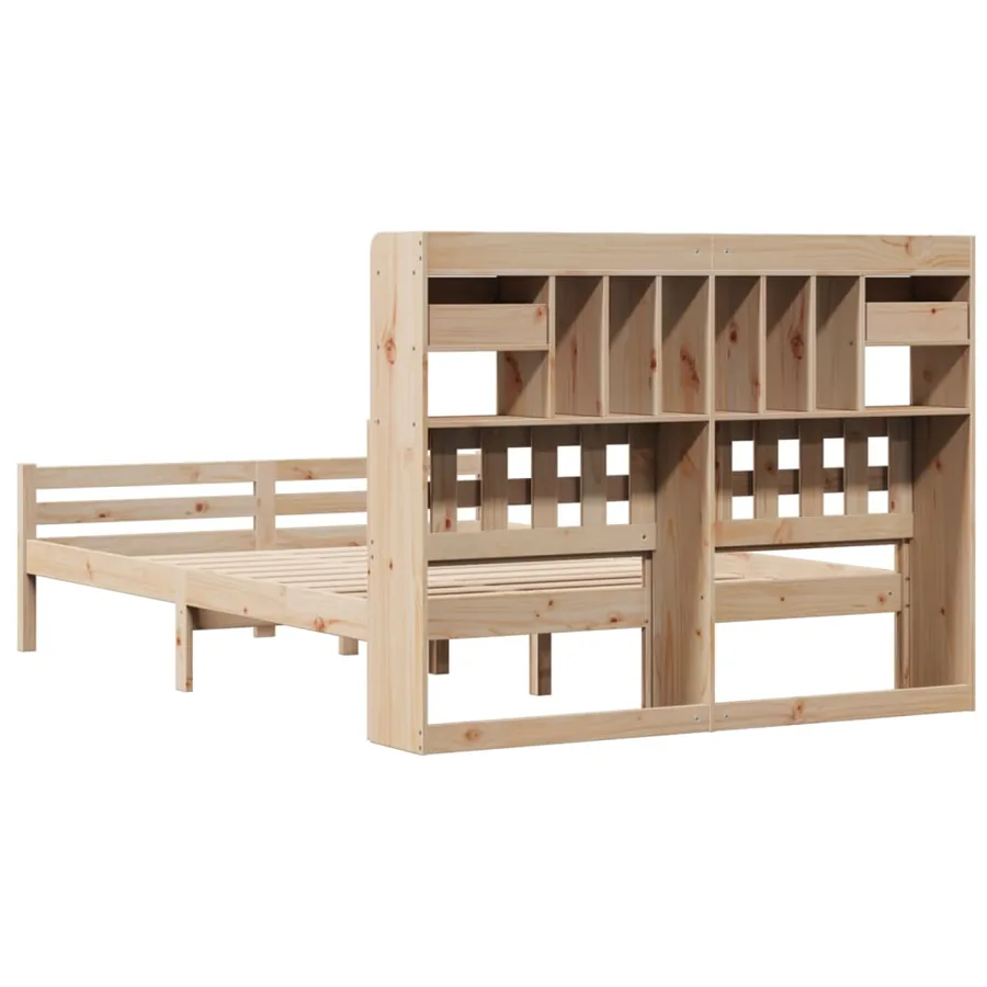 Lit bibliothèque sans matelas 140x200 cm bois massif de pin - 6