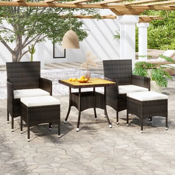 Ensemble à manger de jardin 5 pcs Résine tressée et acacia Noir
